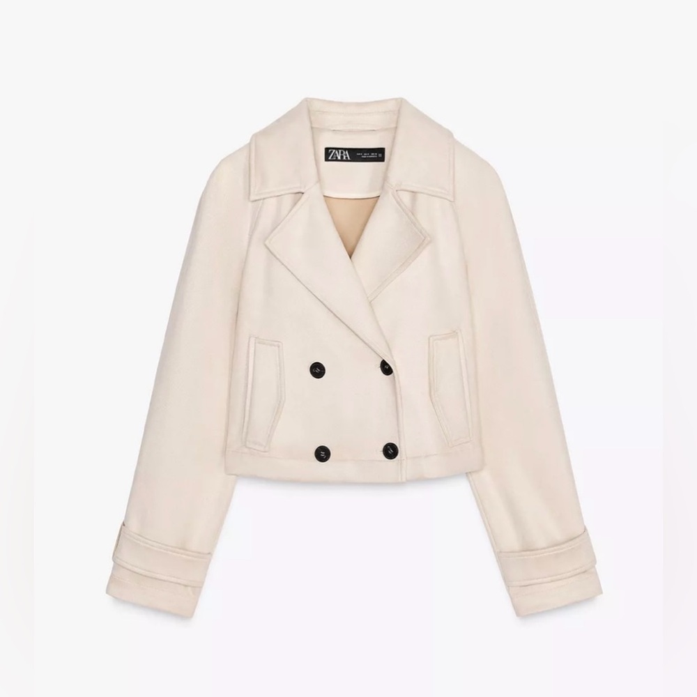 ZARA SHORT FAUX SUEDE TRENCH COAT
Color: Ecru 
Size: XS
Size: XL